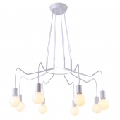Bardzo duża lampa na osiem wiszących żarówek, na białych przewodach Basso 38-71040