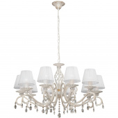 Duży żyrandol biało-beżowy, z tekstylnymi abażurami i kryształkami Vitaluce VE1679-0/10