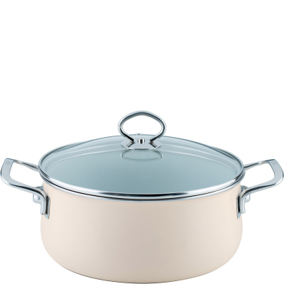 Garnek z pokrywką, kość słoniowa, emalia porcelanowa Riess Avorio 4 Litry R-0711-011