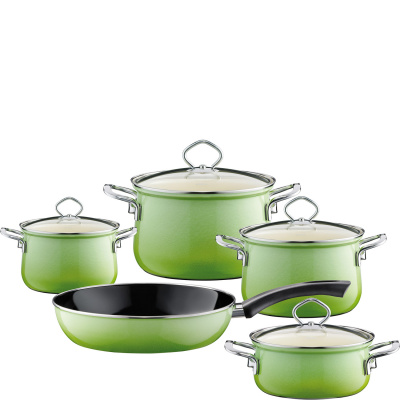Garnki zielone i patelnia Riess Smaragd emalia porcelanowa, 5-części R-0558-036