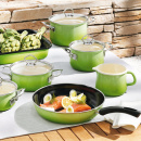 Garnki zielone i patelnia Riess Smaragd emalia porcelanowa, 5-części R-0558-036