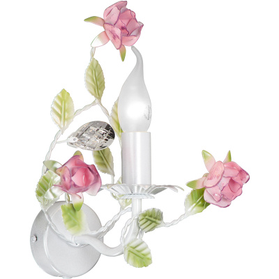 Kinkiet florystyczny z różowymi kwiatami i zielonymi liśćmi Vitaluce VE1276/1A