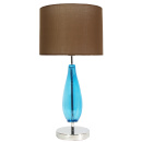 Lampa gabinetowa brązowy abażur, niebieska, szklana podstawa Marrone Candellux 41-01269
