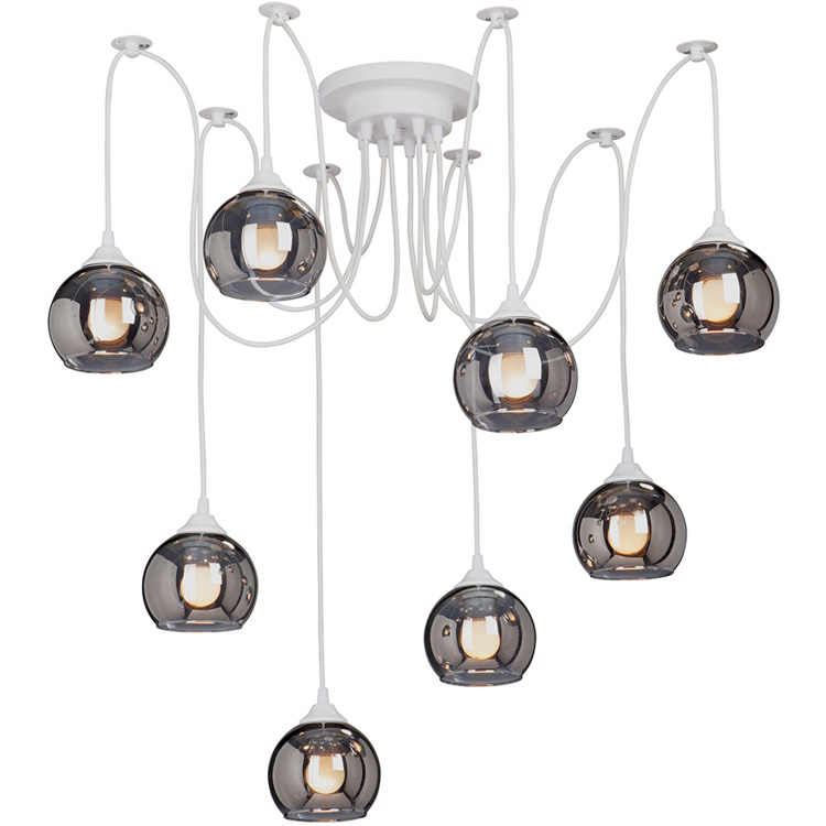 Lampa pająk biała ze szklanymi kulami na 8 żarówek Vitaluce