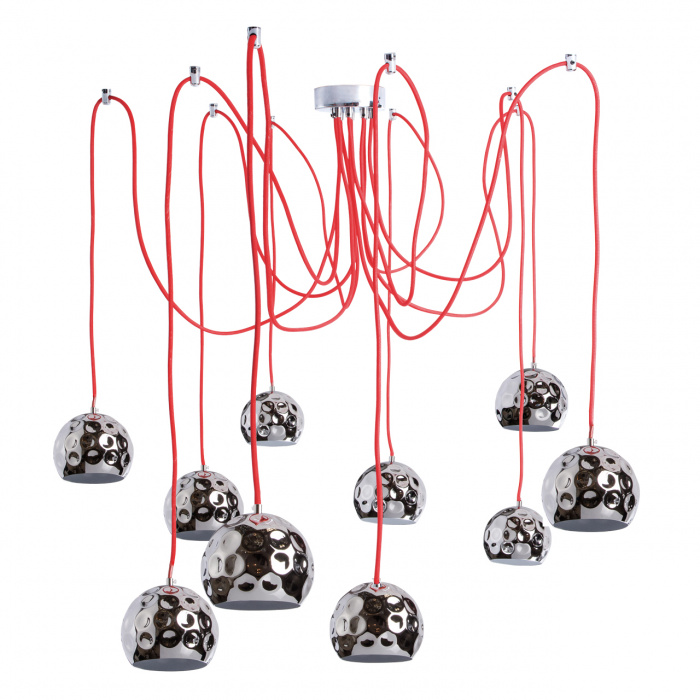 Lampa pająk, czerwone przewody, chromowane kule MW-LIGHT Megapolis Lampa pająk, czerwone przewody, chromowane kule MW-LIGHT Megapolis