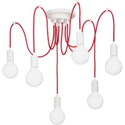 Lampa pająk czerwono-biała na 6 żarówek, długie przewody Vitaluce VE4238-4/6PL