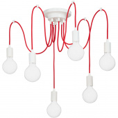 Lampa pająk czerwono-biała na 6 żarówek, długie przewody Vitaluce VE4238-4/6PL