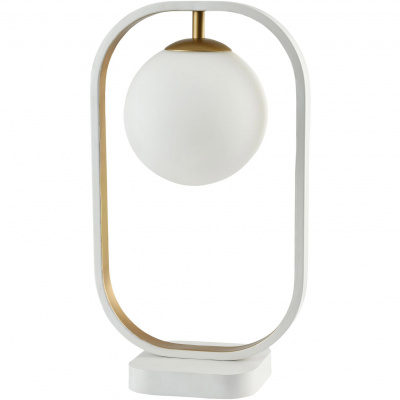 Lampa stołowa, szklana kula w biało-złotej ramce Avola Maytoni Modern MOD431-TL-01-WG