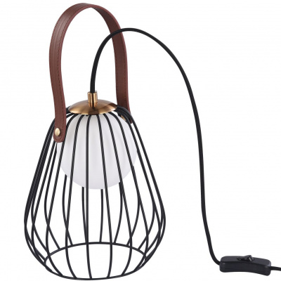 Lampa stołowa żarówka w klatce, skórzany uchwyt Indiana Maytoni Modern MOD544TL-01B
