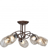 Lampa sufitowa, pięć bursztynowych kloszy, koniakowe ramiona Vitaluce VE4926-7/5PL