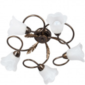 Lampa sufitowa w stylu kwiatowym, białe klosze, brązowa podstawa Vitaluce VE1445/5PL