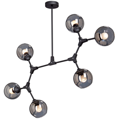 Lampa wisząca 6 szklanych kul na prostej, czarnej podstawie Vitaluce VE4823-1/6PL