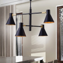 Lampa wisząca cztery czarne klosze, złote wnętrze, regulacja wysokości Less 34-72689