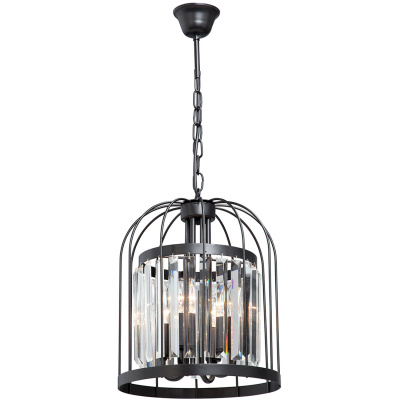 Lampa wisząca do kuchni, jadalni, sztabkowe kryształy, czarna klatka Vitaluce VE5145-1/4