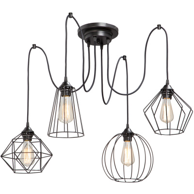 Lampa wisząca pająk - 4 metalowe klatki na żarówki, długie przewody Vitaluce VE4192-1/4PL