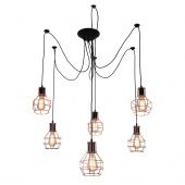 Lampa wisząca pająk, druciane, miedziane abażury na czarnym przewodzie Verin 36-43092