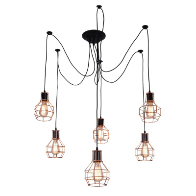 Lampa wisząca pająk, druciane, miedziane abażury na czarnym przewodzie Verin 36-43092