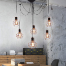 Lampa wisząca pająk, druciane, miedziane abażury na czarnym przewodzie Verin 36-43092