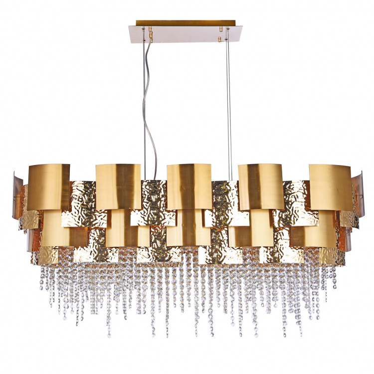 Lampa wisząca, prostokątna, złota kryształkami Carmen CHIARO Crystal