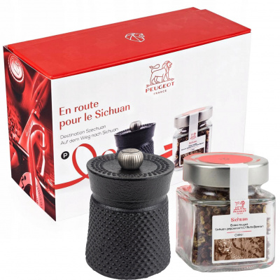 Młynek do pieprzu żeliwny i pieprz syczuański zestaw prezentowy Peugeot PG-35808