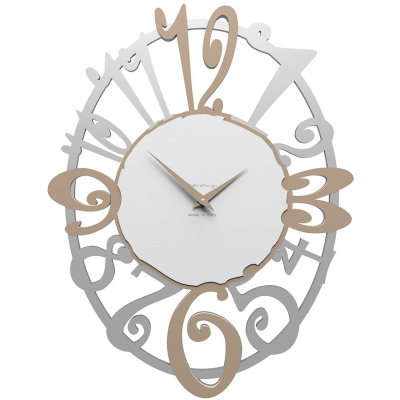 Owalny zegar ścienny Michelle CalleaDesign aluminium / caffelatte / biały 10-129-14