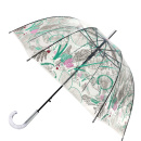 Parasol damski Tropicale, przezroczysty w kwiaty i papugi 85 cm Smati Paris UBUL5128