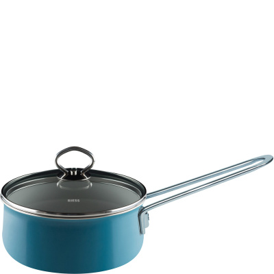 Rondelek z pokrywą, 1 Litr, błękitna emalia porcelanowa Riess Aquamarin R-0730-010