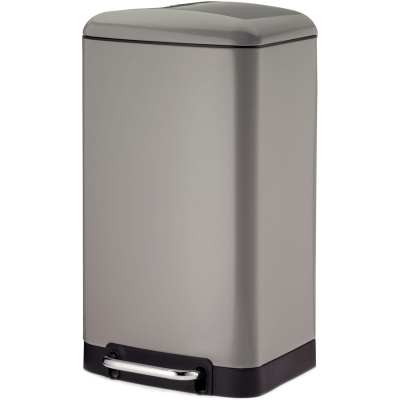 Szary kosz na śmieci 30 litrów, stal nierdzewna, pedałowy, cichy Davino Kela KE-10907