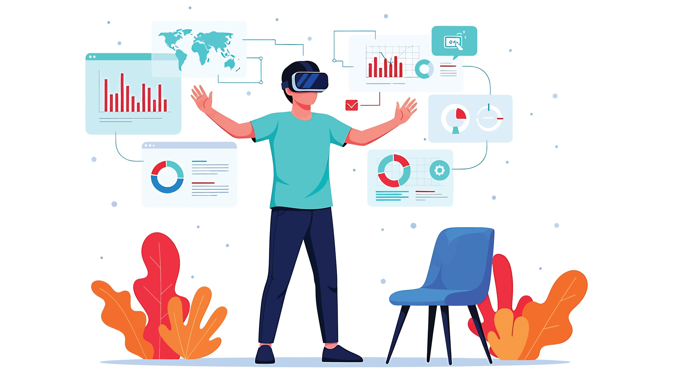 Wirtualne laboratorium 3D – uczeń ogląda model cząsteczki chemicznej w goglach VR.