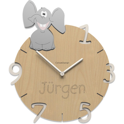 Zegar dla dzieci z imieniem Uśmiechnięty Słoń CalleaDesign 57-10-9