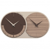 Zegar ścienny - 2 strefy czasowe World Clock CalleaDesign orzech włoski 12-009-85