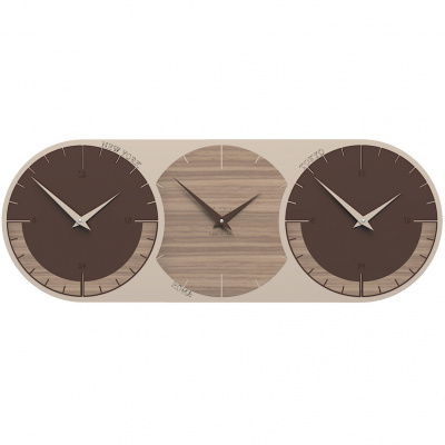 Zegar ścienny - 3 strefy czasowe World Clock CalleaDesign orzech włoski 12-010-85