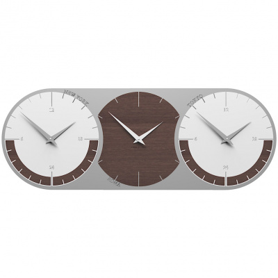 Zegar ścienny - 3 strefy czasowe World Clock CalleaDesign wenge / biały 12-010-89