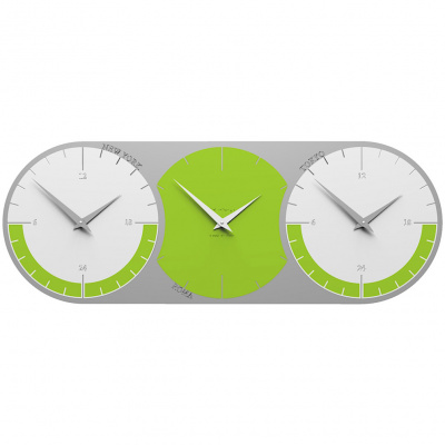 Zegar ścienny - 3 strefy czasowe World Clock CalleaDesign zielony / biały 12-010-76