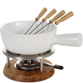 Zestaw do fondue serowego Boska 1 Litr, dębowa podstawa, ceramiczne naczynie BO-340029