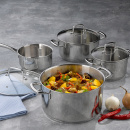 Zestaw stalowych garnków i szklanych pokrywek Flavoria Kela 4 sztuki KE-10201