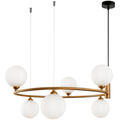 Żyrandol białe kule, okrąg mosiądz Ring Maytoni Modern MOD013PL-06BS