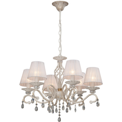 Żyrandol biało-złoty, duży z tekstylnymi abażurami i kryształkami Vitaluce VE1679-0/6