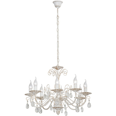 Żyrandol biało-złoty z kryształami, na 8 żarówek Vitaluce VE1180/8