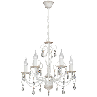 Żyrandol biało-złoty z kryształkami, na 5 świecowych żarówek bez kloszy Vitaluce VE1664-0/5