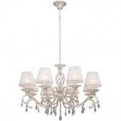 Żyrandol biało-złoty, z tekstylnymi abażurami i kryształkami Vitaluce VE1679-0/8