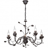 Żyrandol czarny, zdobiony metalowymi liśćmi, na 5 żarówek Vitaluce VE1661-1/5