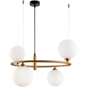 Żyrandol cztery białe kule, okrąg mosiądz Ring Maytoni Modern MOD013PL-04BS