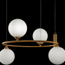 Żyrandol cztery białe kule, okrąg mosiądz Ring Maytoni Modern MOD013PL-04BS