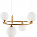 Żyrandol cztery białe kule, okrąg mosiądz Ring Maytoni Modern MOD013PL-04BS