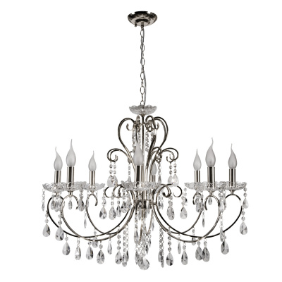 Żyrandol duży, chromowany z kryształkami, na 8 żarówek Aurora Candellux 38-97579