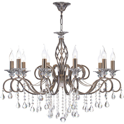 Żyrandol duży na 10 żarówek, kryształowe dodatki Grace Maytoni Classic RC247-PL-10-R