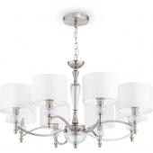 Żyrandol niklowany z białymi abażurami i szklanymi dekoracjami Alicante Maytoni MOD014CL-08N