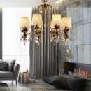 Żyrandol patynowy z dymionymi kryształami i beżowymi abażurami Adonis Candellux 38-13873