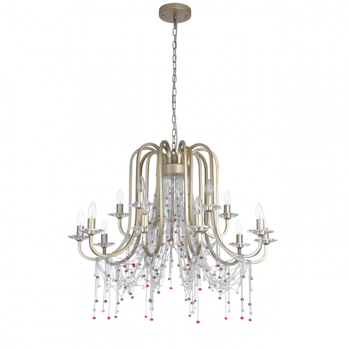 Żyrandol perłowe złoto i kolorowe kryształy Valencia CHIARO Classic